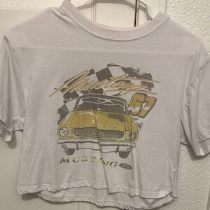 Ford White Crop Tee with Yellow Mustang Graphic